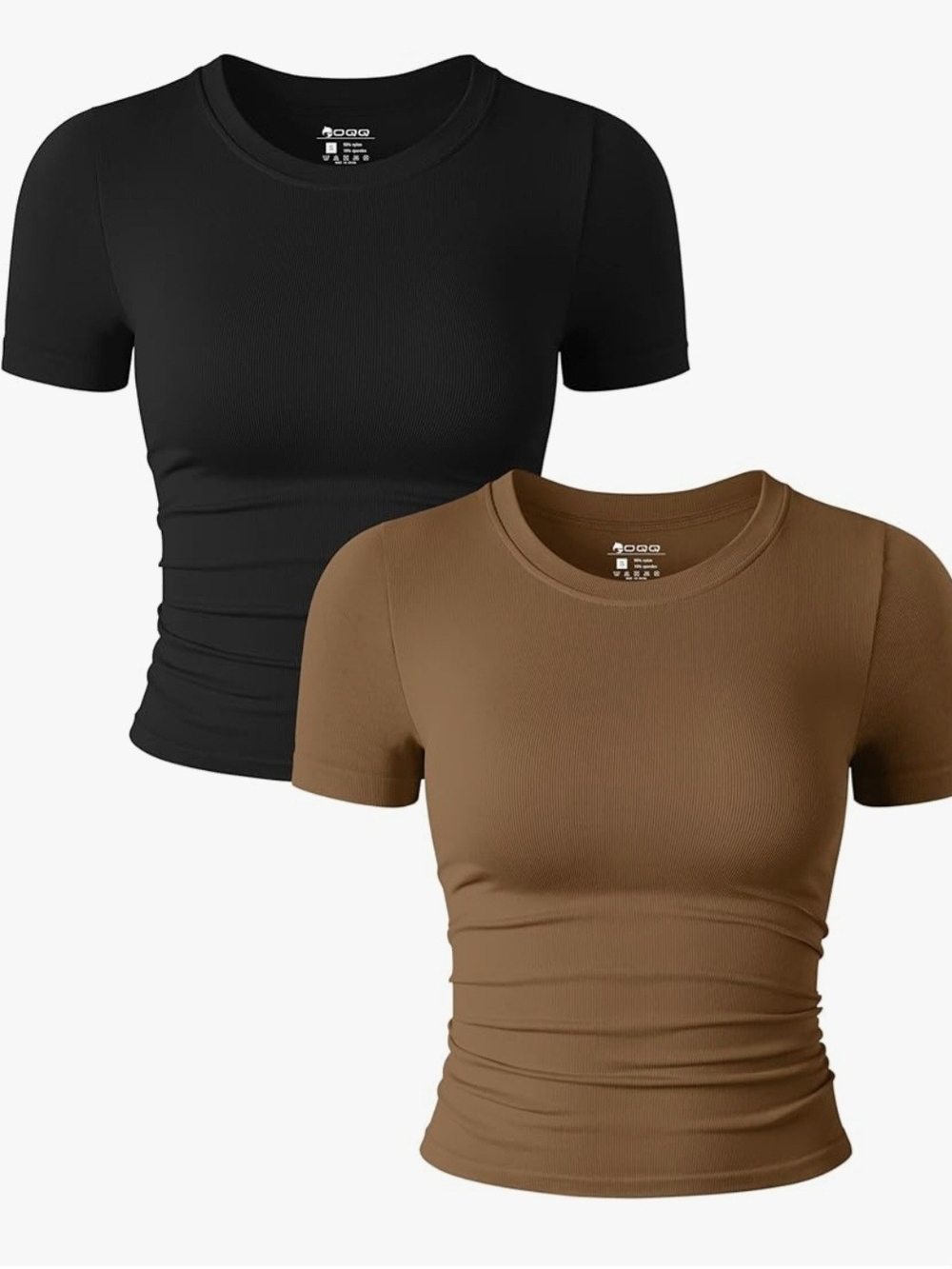 New In Bag OQQ Women’s Short Sleeve Crewneck Tee - Black & Brown, Sz Sm